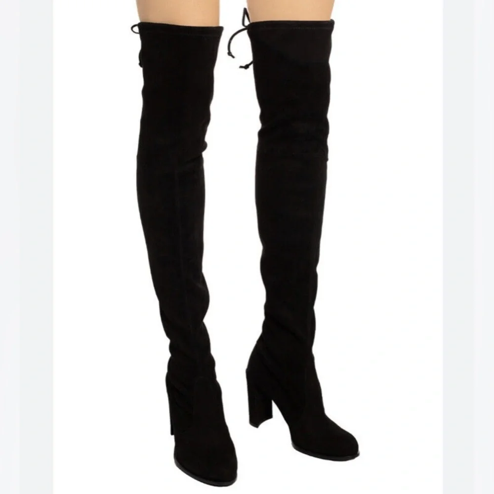 Stuart Weitzman Black Nappa Stretch Suede Over-The-Knee OTK Boots Women's